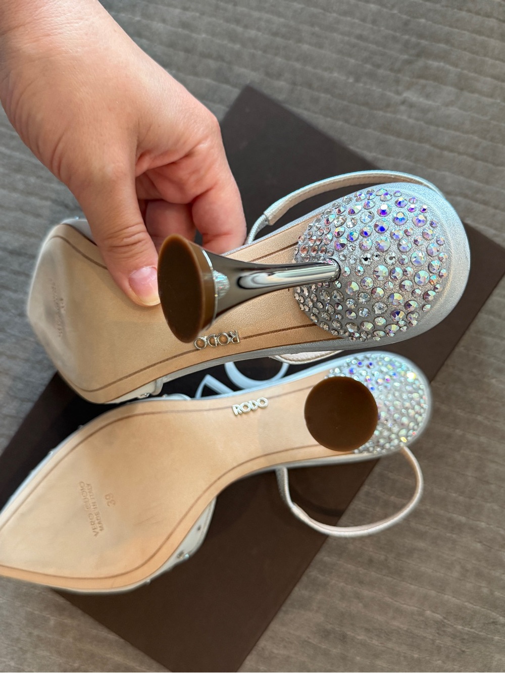 Rodo White Crystal-Studded Pointed Slingback Heels - Picture 4 of 6